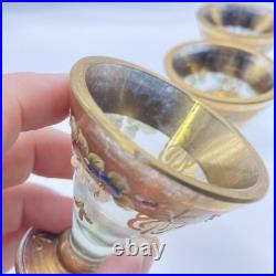 Vintage Grey Glass And gold decanter with 6 Shot glasses Hand Painted Glam Ornate