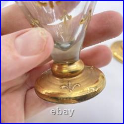 Vintage Grey Glass And gold decanter with 6 Shot glasses Hand Painted Glam Ornate