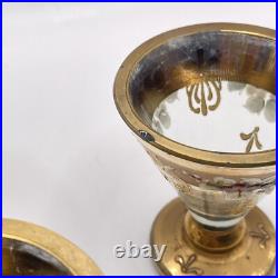 Vintage Grey Glass And gold decanter with 6 Shot glasses Hand Painted Glam Ornate