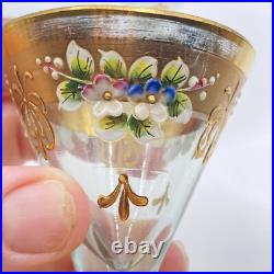 Vintage Grey Glass And gold decanter with 6 Shot glasses Hand Painted Glam Ornate