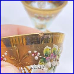 Vintage Grey Glass And gold decanter with 6 Shot glasses Hand Painted Glam Ornate