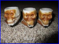 Vintage Grim Reaper Skeleton Poison Decanter & 6 Skull Glasses Made in Japan