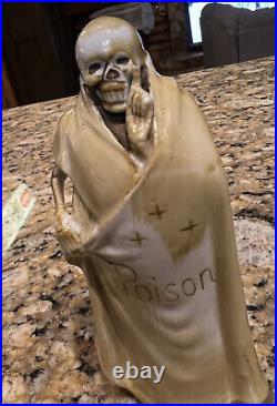 Vintage Grim Reaper Skeleton Poison Decanter Bottle 6 Skull Shot Glass Cup Set