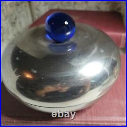 Vintage Guido Niest Atelier round container cobalt blue glass orb handle Italy