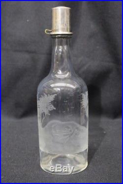 Vintage HAWKES Crystal Satin Stone Wheel Engraved Decanter Bottle withSilver Lid