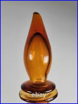 Vintage Hand Blown Amber Art Glass Stopper Bottle Decanter 15