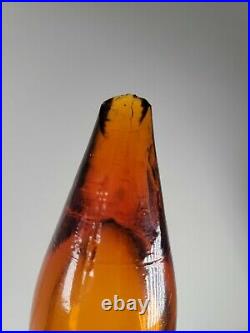 Vintage Hand Blown Amber Art Glass Stopper Bottle Decanter 15