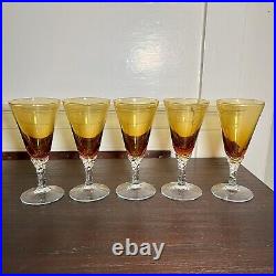 Vintage Hand Blown Amber Glass Decanter Set With 5 Matching Glasses, Stopper