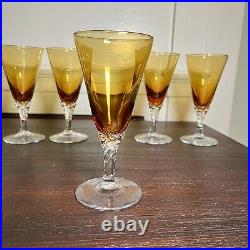 Vintage Hand Blown Amber Glass Decanter Set With 5 Matching Glasses, Stopper