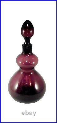 Vintage Hand Blown Amethyst Hour Glass Genie Bottle Decanter with Stopper MCM