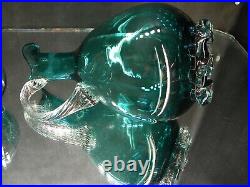 Vintage Hand Blown Art Glass Aqua Blue Decanter Set Unique