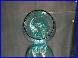 Vintage Hand Blown Art Glass Aqua Blue Decanter Set Unique