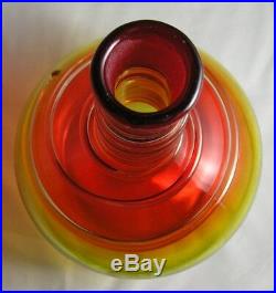 Vintage Hand Blown BLENKO Amberina Ring Neck Swirl Glass Decanter 11 1/2