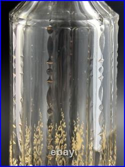 Vintage Hand Blown Cut Glass & Gold Enamel 12 1/8 Water Bottle Carafe Decanter