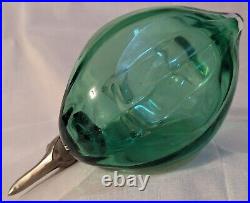 Vintage Hand Blown Czech Glass 5.75 Green Duck Decanter Brass Metal Head