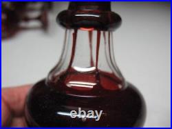 Vintage Hand Blown Etched Cranberry Glass Decanter Set Cognac Grappa