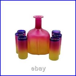 Vintage Hand Blown Glass Two Toned Decanter and Shot Glasses