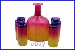 Vintage Hand Blown Glass Two Toned Decanter and Shot Glasses