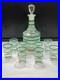 Vintage-Hand-Blown-Green-Banded-Glass-Decanter-with-8-Cordial-Glasses-Barware-Set-01-cf