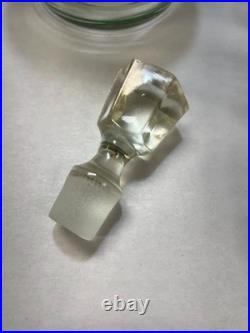 Vintage Hand-Blown Green Banded Glass Decanter with 8 Cordial Glasses Barware Set