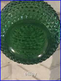 Vintage Hand Blown Green Glass Empoli Decanter Glass Genie Bottle Italy MCM