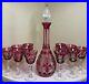 Vintage-Hand-Cut-Crystal-Cranberry-Clear-Decanter-Cordial-Glasses-West-Germany-01-gwlh