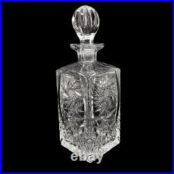 Vintage Hand Cut Lead Crystal Clear Glass Decanter with Ball Finial Stopper