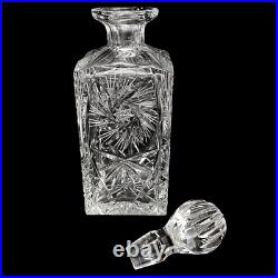Vintage Hand Cut Lead Crystal Clear Glass Decanter with Ball Finial Stopper