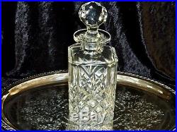 Vintage Hand Cut Whisky Crystal Decanter 2 Glasses & Silver Plated Tray