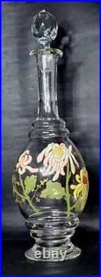 Vintage Hand Painted Floral Art Nouveau Glass Decanter & Original Stopper, #28