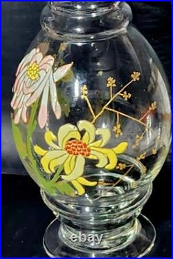 Vintage Hand Painted Floral Art Nouveau Glass Decanter & Original Stopper, #28