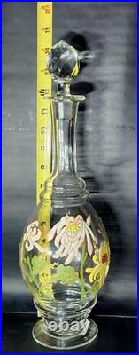 Vintage Hand Painted Floral Art Nouveau Glass Decanter & Original Stopper, #28