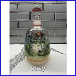 Vintage Hand Painted Fox Hunt Glass Decanter Set with 6 Shot Glasses Equestrian