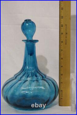 Vintage Hand blown BLENKO Aqua Turquoise Seed Glass 10 Decanter Bottle +Stopper