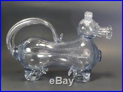 Vintage Hand blown art clear glass animal pig / lion decanter Aquamanile. Rare