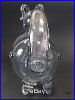 Vintage Hand blown art clear glass animal pig / lion decanter Aquamanile. Rare