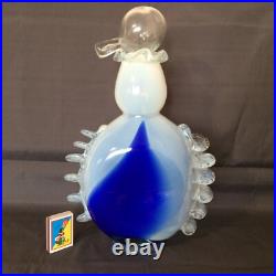 Vintage Handblow Smoky Blue Glass Wine Brandy Decanter by Halytskyi, 1970's