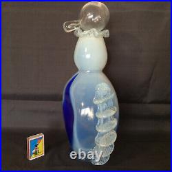 Vintage Handblow Smoky Blue Glass Wine Brandy Decanter by Halytskyi, 1970's