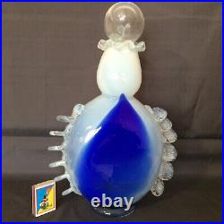 Vintage Handblow Smoky Blue Glass Wine Brandy Decanter by Halytskyi, 1970's