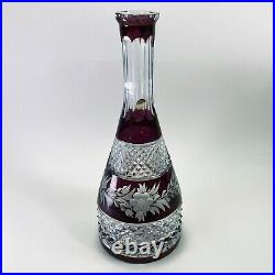 Vintage Heavy 50s 60s Bohemian Czech Glass Cut Crystal Decanter Cranberry Clear