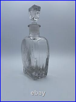 Vintage Heavy Clear Glass Whiskey Decanter Etched Ryegrass Sheaf- With Stopper