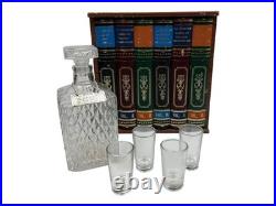Vintage Hidden Bar Bookcase of Shakespeares Works with Scotch Decanter and Shot