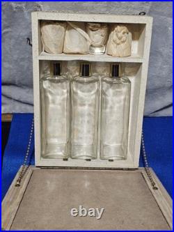 Vintage Hidden Wall Liquor Cabinet Bar Picture Decanter Set 3 Bottles 4 Glasses
