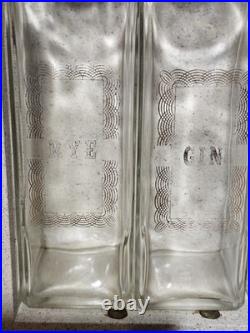 Vintage Hidden Wall Liquor Cabinet Bar Picture Decanter Set 3 Bottles 4 Glasses