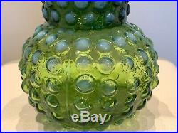Vintage Hobnail Green Opalescent Tumble-Up Bedside Carafe Bottle