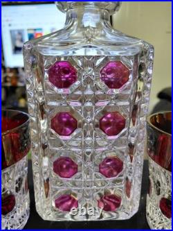 Vintage Hofbauer Ruby Red Flash Crystal Decanter With 6 Tumblers