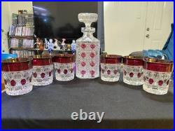 Vintage Hofbauer Ruby Red Flash Crystal Decanter With 6 Tumblers