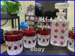 Vintage Hofbauer Ruby Red Flash Crystal Decanter With 6 Tumblers