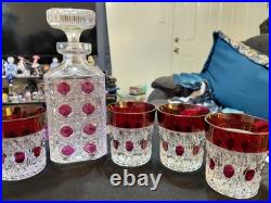 Vintage Hofbauer Ruby Red Flash Crystal Decanter With 6 Tumblers