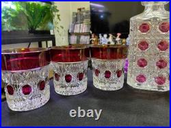 Vintage Hofbauer Ruby Red Flash Crystal Decanter With 6 Tumblers